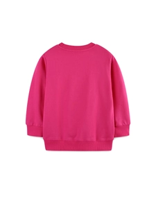 Rose red girls long sleeve crewneck sweatshirt with ribbed cuffs and hem, back view