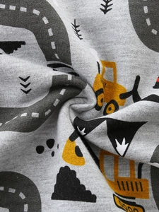 Kids long sleeve sweatshirt with yellow excavator and construction vehicle prints