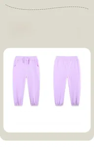 Vue avant et arrière du pantalon de jogging en coton violet clair pour filles