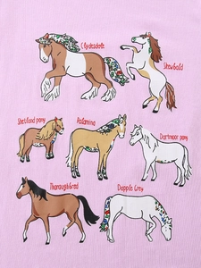 T-shirt rose à manches longues pour filles avec sept illustrations de chevaux à motifs floraux