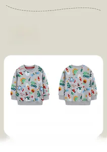 Vista fronte e retro della felpa grigia da bambino con stampe natalizie animate