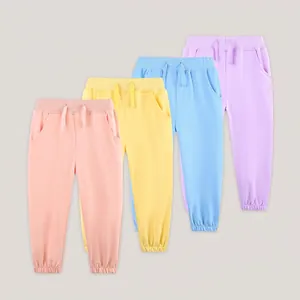 Pantalon de Jogging en Coton pour Filles Couleurs Macaron Doux Respirant Couleur Unie Avec Taille Élastique Cordon Enfants Automne