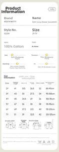 Detailed size guide for 100% cotton girls' sweatshirt featuring 2Y to 7Y measurements