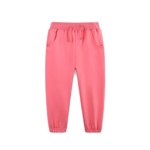 Pantalon de sport rose pour filles en coton avec cordon et chevilles côtelées