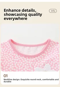 Dettaglio dello scollo rotondo e della trama floreale sull'abito rosa da bambina