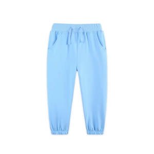 Pantalon de sport en coton bleu ciel pour enfants avec taille élastique et cordon de serrage