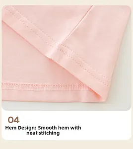 Détail macro de l'ourlet à double aiguille sur un t-shirt rose à manches longues pour filles