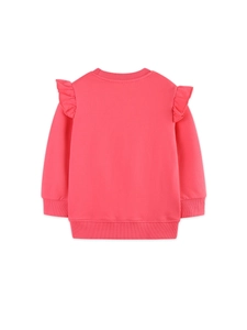 Girls Cotton Cartoon Fairy Print Sweatshirt With Ruffle Shoulder Long Sleeve Crew Neck Pullover Kids Fashion Fall Top