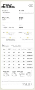 Detailed size guide for girls 100% cotton sweatshirt showing measurements from 2Y to 7Y