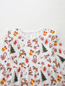 Christmas toddler dress with festive holiday prints and ruffled flutter sleeves for girls