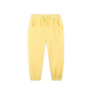 Pantalon de sport enfant en coton jaune clair avec taille à cordon et poignets élastiques