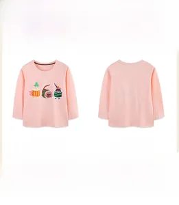 Vues avant et arrière du t-shirt rose clair à manches longues pour filles avec motif de chat
