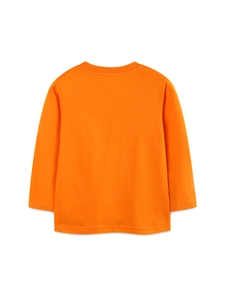 Orange long sleeve crew neck cotton T-shirt for boys with a clean back view layout