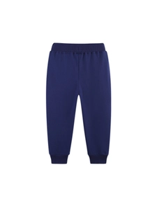Dark blue boys' joggers with cotton knit fabric and ribbed cuffs for fall sports wear