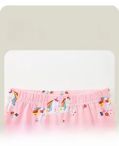 Detail view of pink unicorn print leggings with flexible elastic waistband for girls