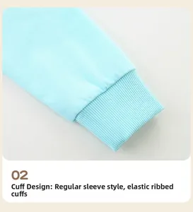Detail of light blue girls sweatshirt showing elastic ribbed cuffs and knit texture