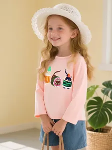 T-Shirt à Manches Longues en Coton pour Filles Imprimé Chat Sushi de Dessin Animé Col Rond Automne Décontracté pour Enfants