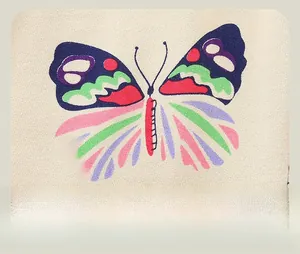 Close-up of vibrant cartoon butterfly prints on soft cotton knit joggers for girls