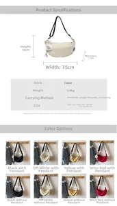 Detailed size chart and multi-color selection for the large capacity crescent bag