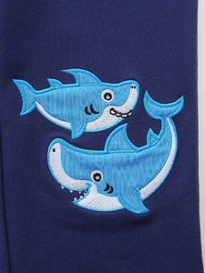 Pantalon de jogging bleu foncé pour garçon avec broderie de requin et texture en coton tricoté