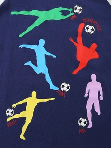 T-shirt manches longues marine pour garçon avec imprimés football colorés et motifs