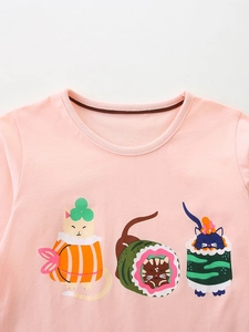 T-shirt rose à manches longues pour filles en coton avec motifs chats mignons