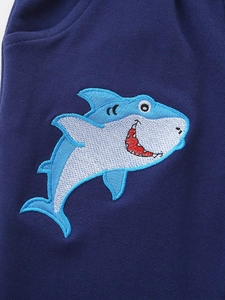 Pantalon de jogging bleu marine pour enfants avec broderie requin et coton doux