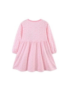 Abito rosa in cotone a maniche lunghe per bambine con motivo a margherite e taglio ad A