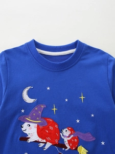 Royal blue children's sweatshirt with embroidered magical hedgehogs and stars