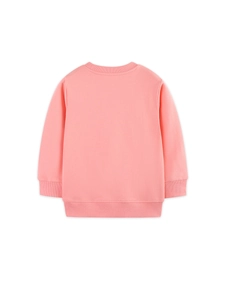 Pink girls' long-sleeve cotton sweatshirt with floral print and ribbed cuffs for fall