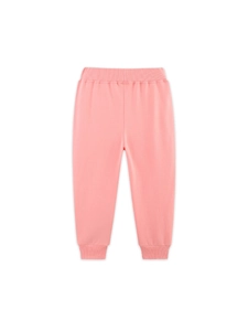 Girl's pink cotton joggers with elastic waistband and embroidered unicorn detail
