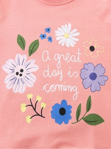 Pink girls sweatshirt featuring cute floral print and A great day is coming slogan