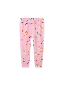 Pink unicorn and floral print leggings for girls with elastic waist for autumn comfort