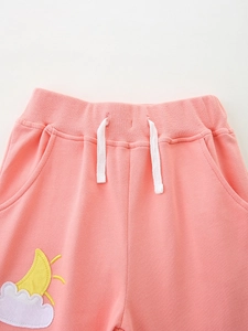 Pink girls' joggers with elastic waistband and moon embroidery for a trendy look