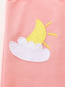 Pink cotton joggers for girls with cute embroidered unicorn and cloud applique detail