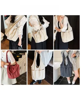 Collage of casual striped tote bags showing large capacity and stylish pleated texture