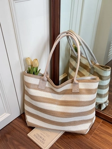 Sac fourre-tout tissé à rayures de grande capacité pour les vacances à la plage