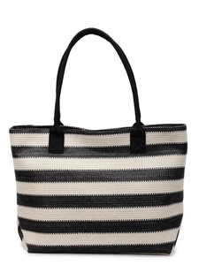Sac fourre-tout tissé à rayures noires et blanches avec bretelles durables pour femme