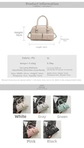 Detailed size specifications and color options for the women's PU leather Boston bag