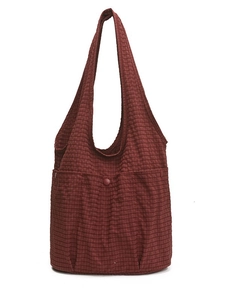 Minimalist burgundy large capacity tote bag with front snap pockets and textured patterns