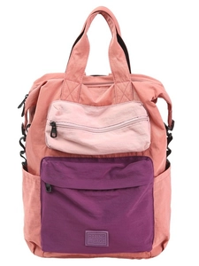 Minimalist color block backpack in coral pink and purple for school and casual use