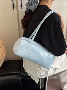 Light blue faux leather shoulder bag with cloud texture and spacious pillow design