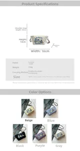 Detailed size chart and multi-color options for the Oxford cloth crossbody bag