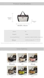 Detailed dimensions and multi-color options for the large capacity nylon travel tote bag