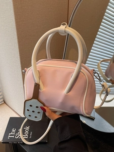 Women Fashion Colorblock Pillow Bag PU Leather Top Handle Crossbody Handbag Decorative Hangtag Spring Summer Daily Shoulder Bag