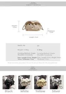 Size chart and detail view of butterfly pattern cloud bag with metal chain strap