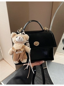Women Trendy PU Leather Small Square Bag Spring New Versatile Shoulder Crossbody Bag Fashion Handbag With Cute Bear Pendant