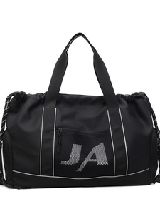 Große schwarze Nylon-Reisetasche mit Netztasche und JA-Logo für Sport und Wochenenden