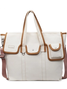 Sac fourre-tout en toile avec garniture en cuir brun et bandoulière pour le quotidien