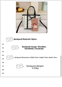 Détails du sac cabas en nylon dimensions 25x18x10cm avec comparaison de taille smartphone
